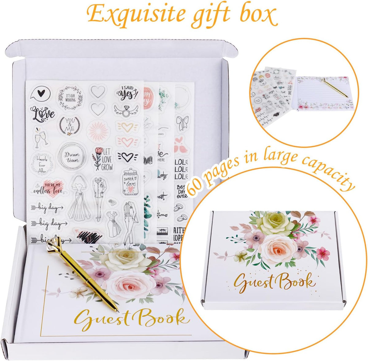 Wedding Guest Book,9x7''120 Page/60 Sheets Hardcover Personalized Wedding Guestbook Photo Album