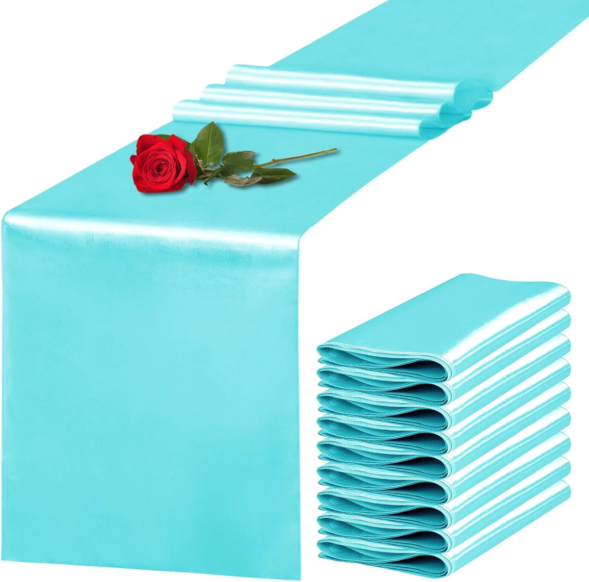 10 Pack Satin Table Runner 12 x 108 Inch Long Turquoise Silk Table Runner for Wedding Party Banquet
