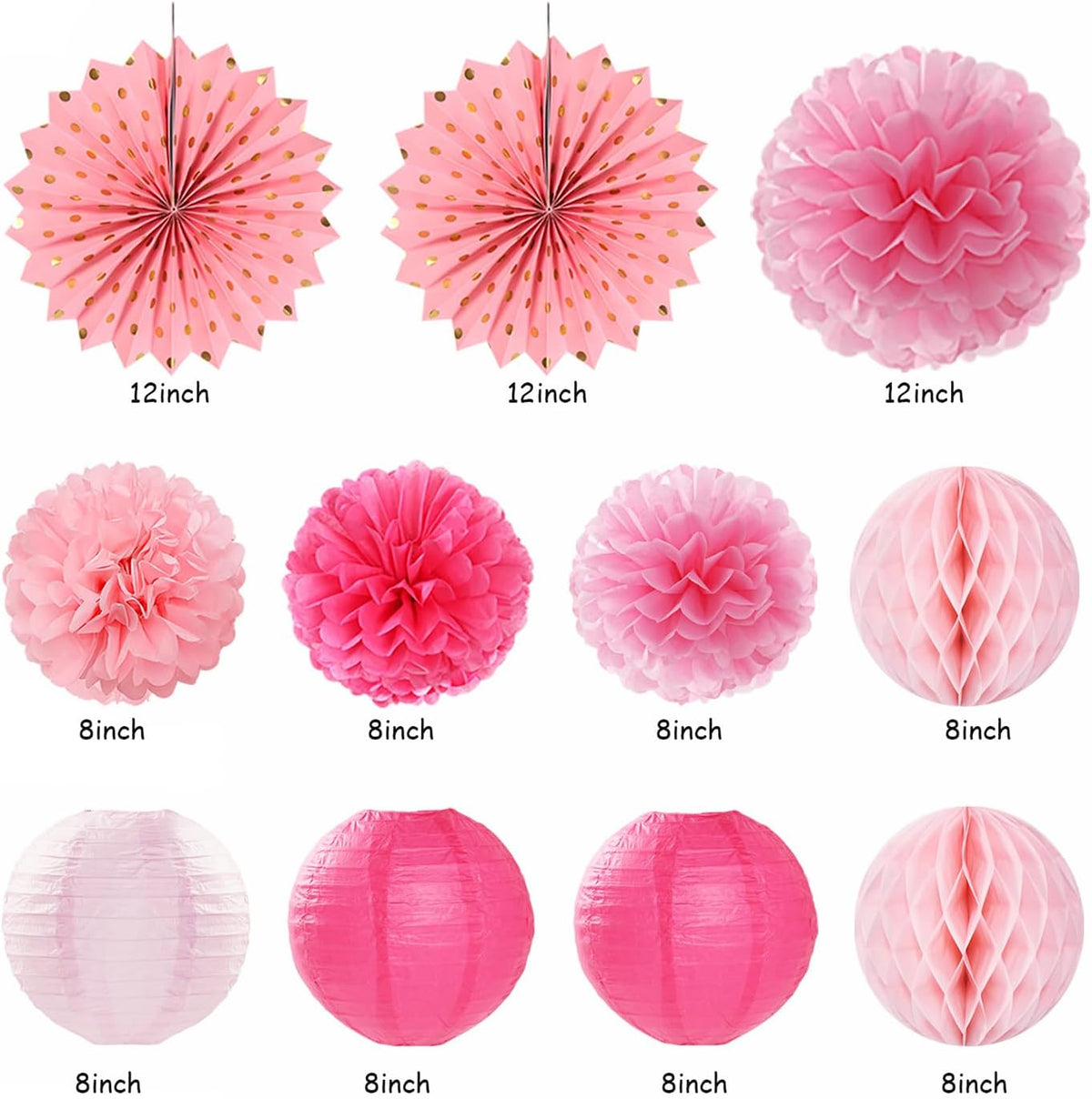 Light Hot Pink Birthday Party-Decorations - 21pcs Girl Happy Banner,Paper Lanterns Honeycomb,Tissue