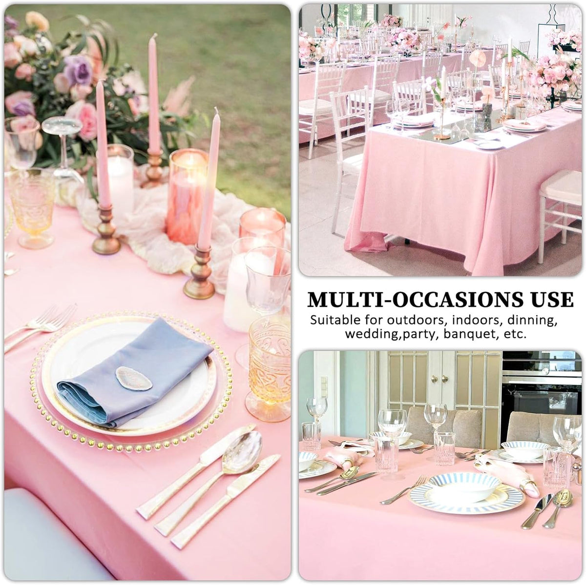 8 Pack Pink Tablecloth 60 x 102 Inch Rectangular Tablecloths for 6 Foot Rectangle Tables, Wrinkle