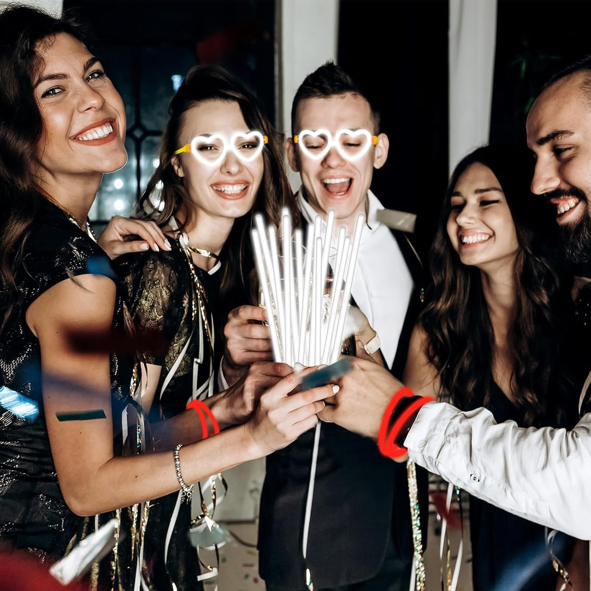 60 Pack 8” White Glow Sticks Bulk Bright Glow Sticks with 60 Connectors 20 Heart Glasses Glow In