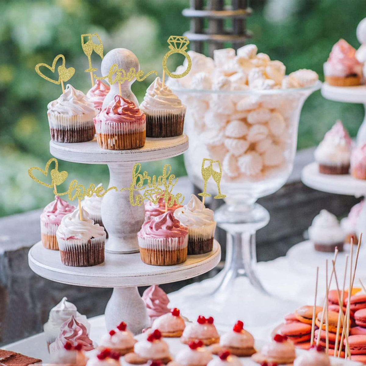 35 PCS Glitter Diamond Ring Bride to be Love Cupcake Topper Champagne Cake Picks Decorations for
