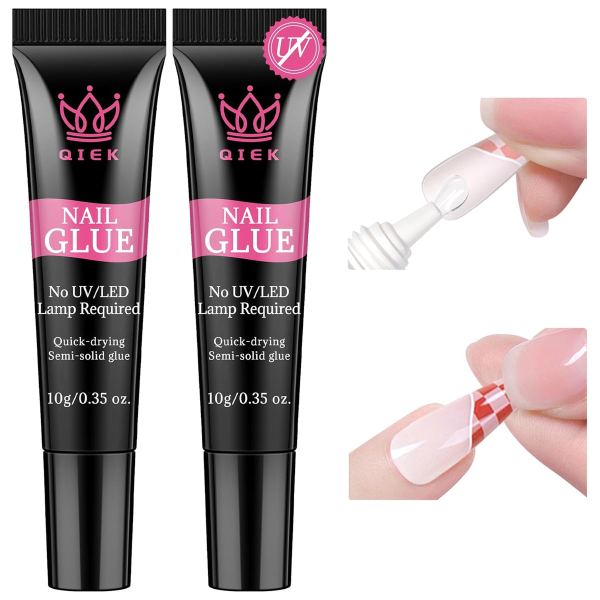 Nail Glue for Press Ons, 10g*2 Super Strong Bond Semi Solid Glue On Nails, 10s Quick Dry No Curing