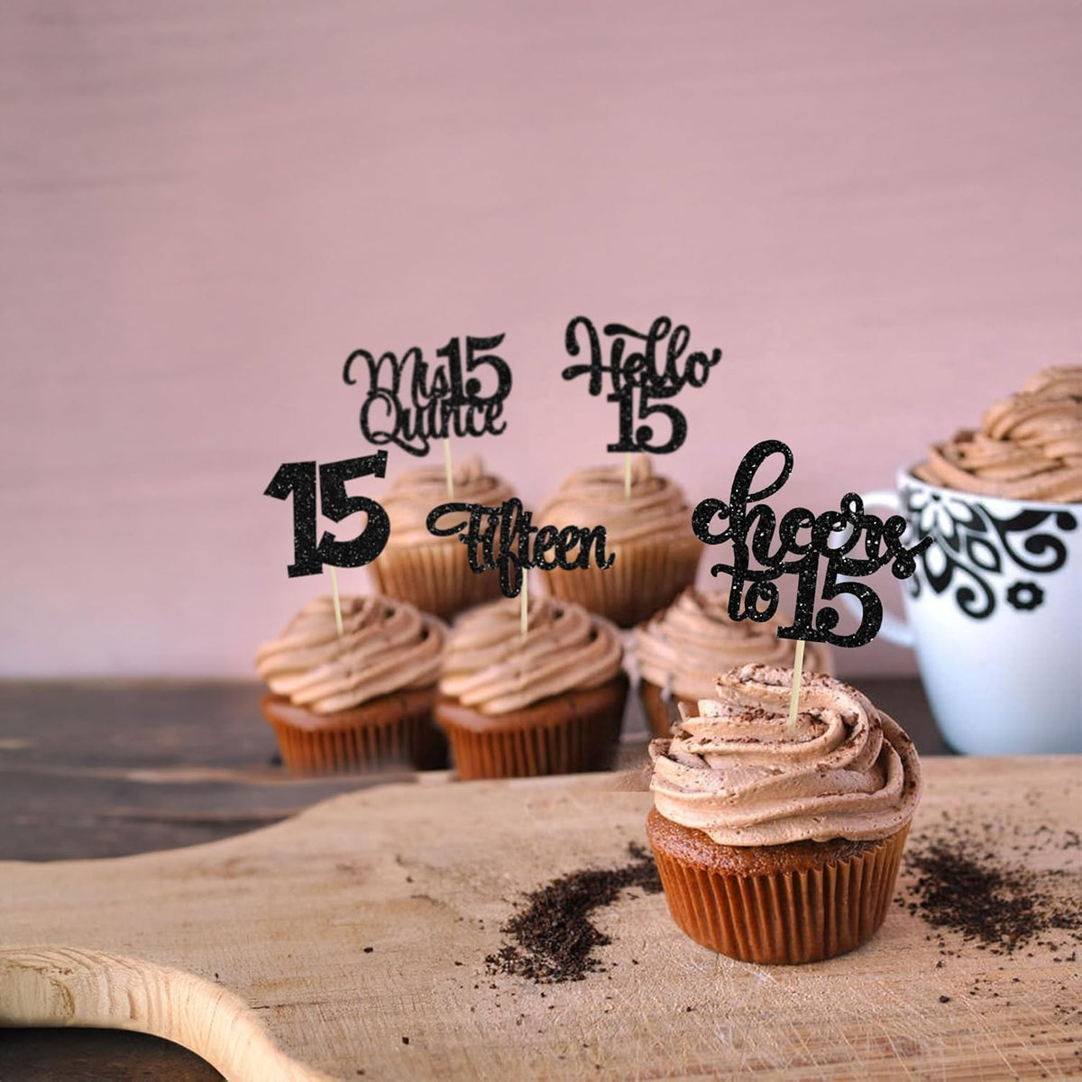 30Pcs 15th Birthday Cupcake Toppers Fifteen Cupcake Picks Cheers to 15 Years Old Mis Quince 15 Cake