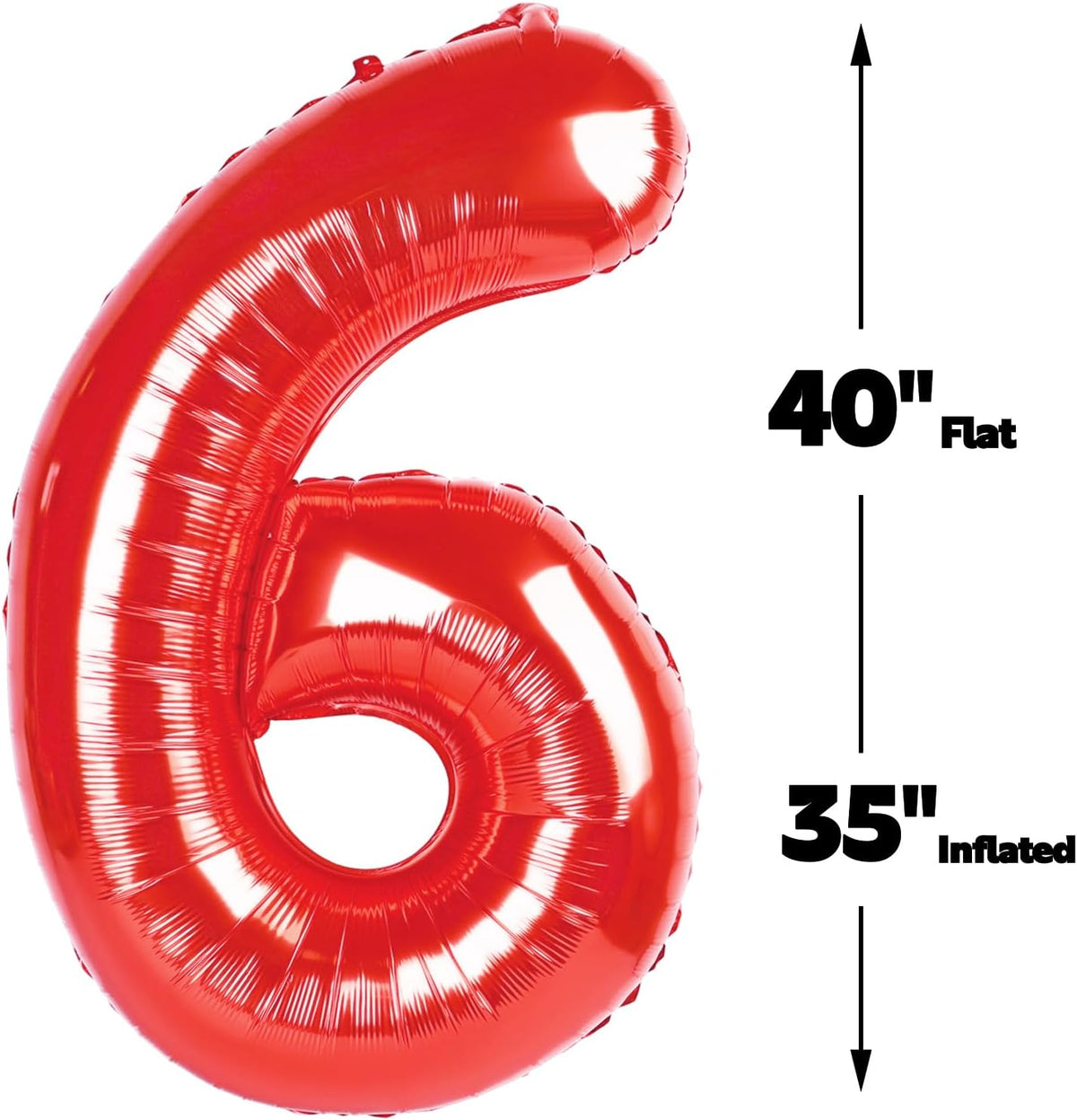40 Inch Red Mylar Foil Number 6 Birthday Balloon, Digital Balloons for 6 16 Boy Girl Party