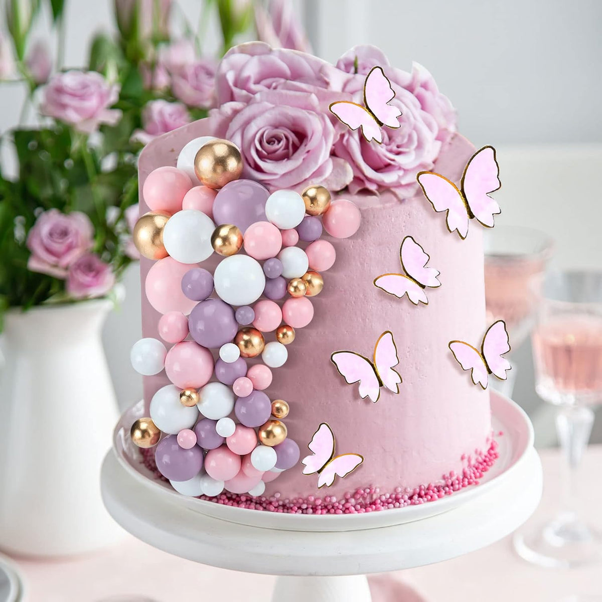108 Pcs Balls Cake Topper DIY Cupcake Insert Foam Balloons for Cake Baking Wedding Anniversary