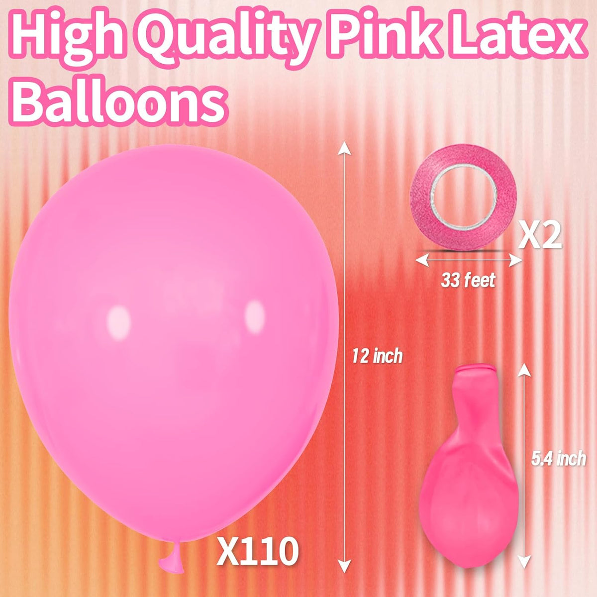 KAWKALSH Pink Balloon 12 Inch, 110pcs Latex Party Balloons Helium Bright Color for Birthday Baby
