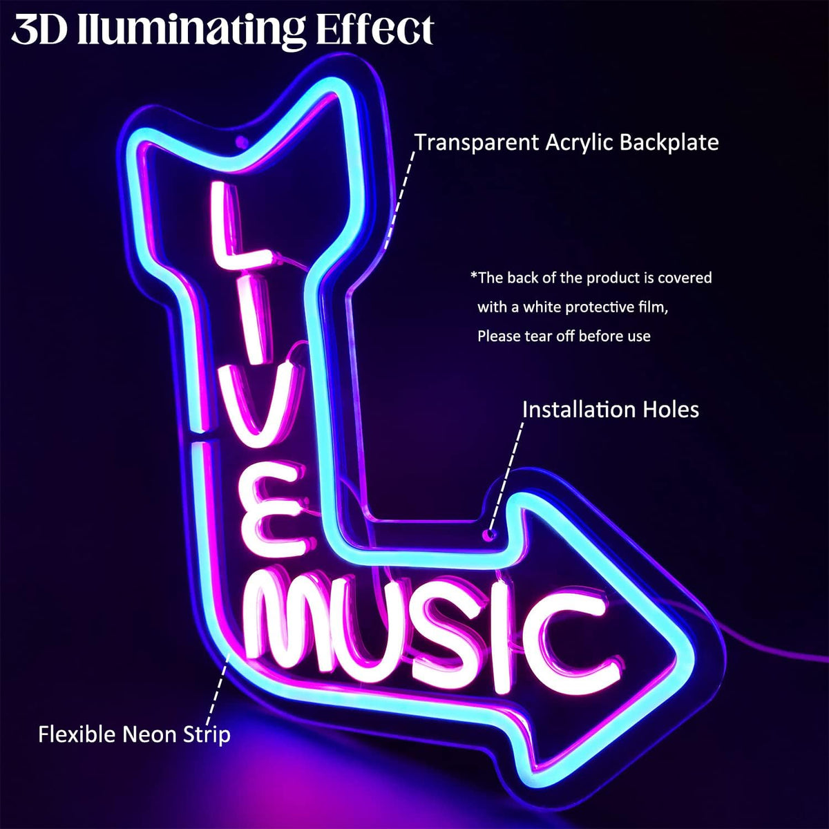 Live Music Neon Signs for Wall Decor LED Word Light Sign Pink Blue Neon Light Up Letters Sign for