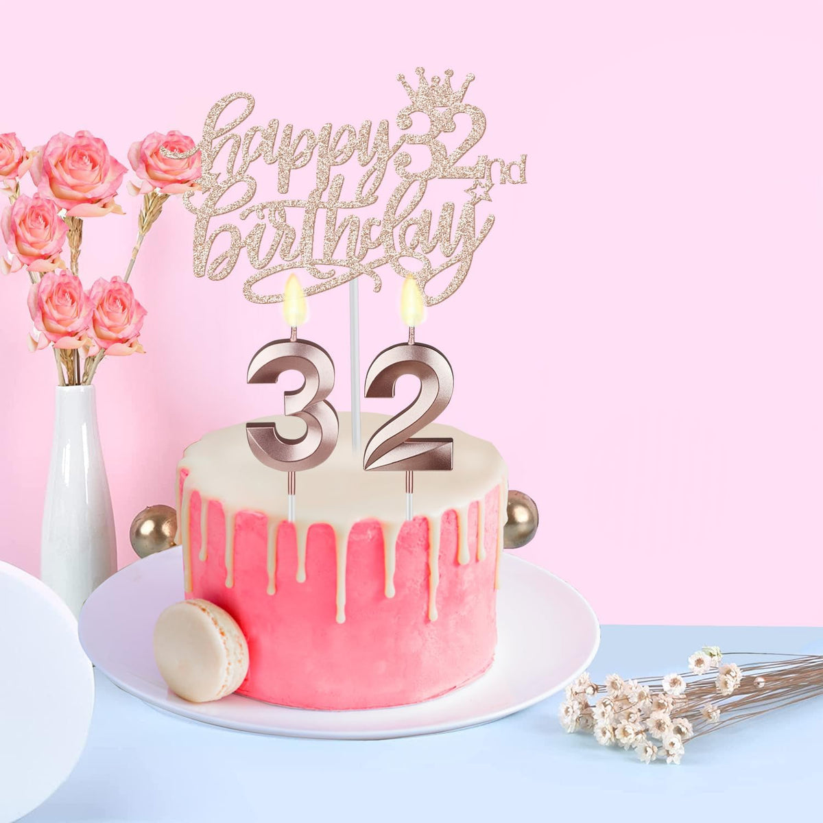 32 Birthday Decorations for Women Including Birthday Sash, Crown/Tiara, Candles and Cake Topper, 32