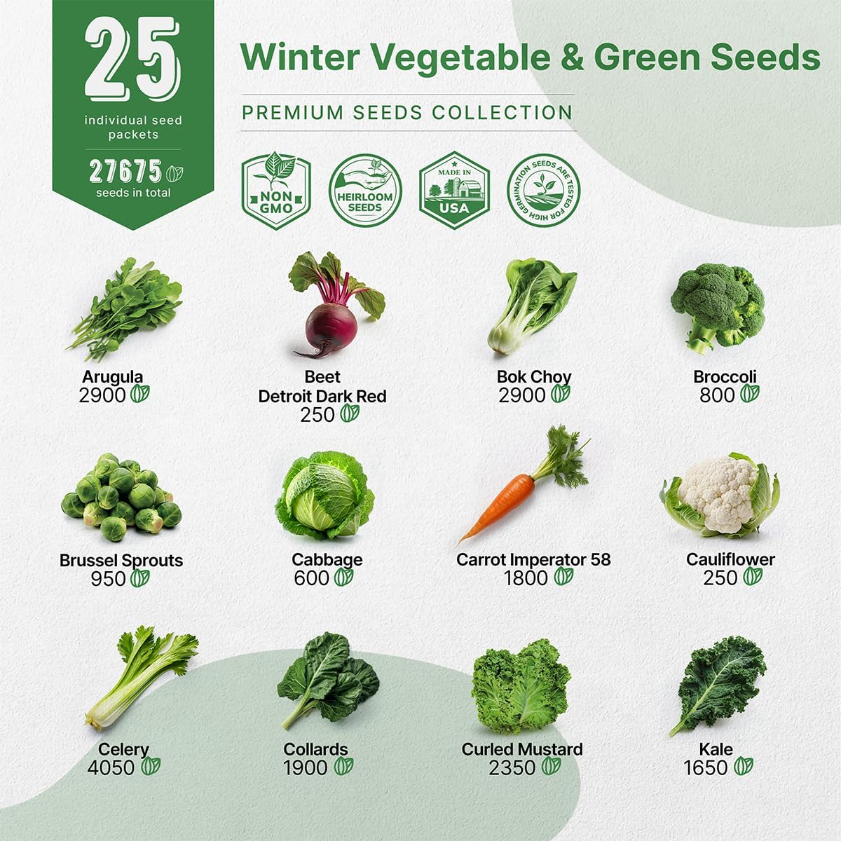 Organo Republic 25 Winter Vegetable & Green Seeds Variety Pack for Outdoors & Indoor Home Gardening