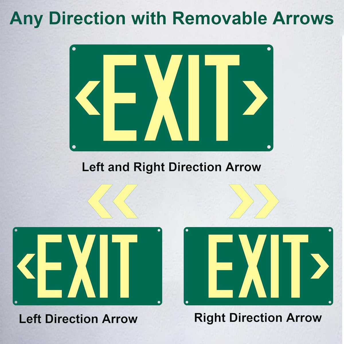 (2Pack) Photoluminescent Exit Sign, Glow In The Dark Aluminum Exit Sign Green - Adhesive Backing