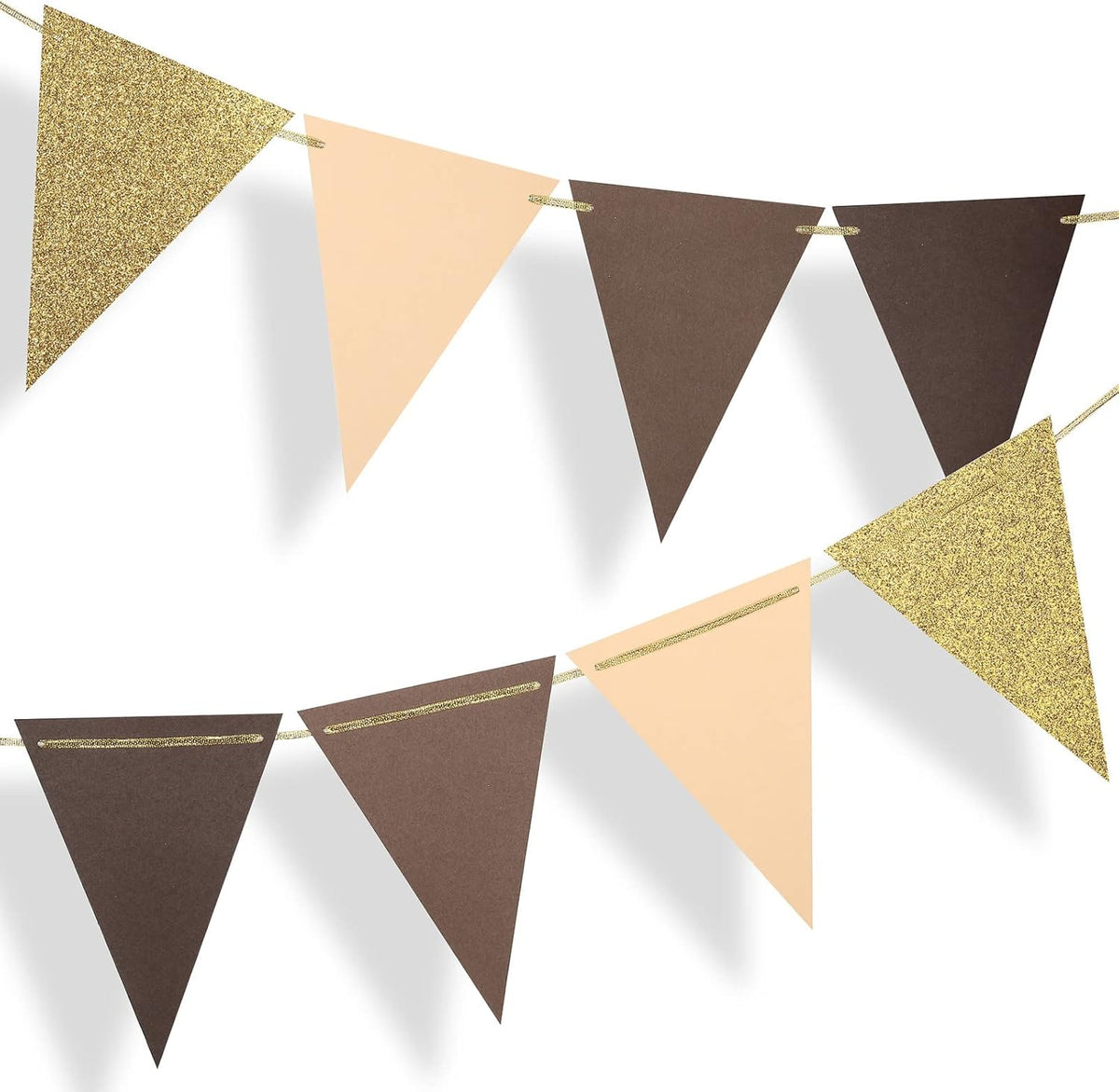 Fonder Mols Paper Pennant Party Decorations Coffee Brown Gold(10 Feet), Triangle Flags Bunting for