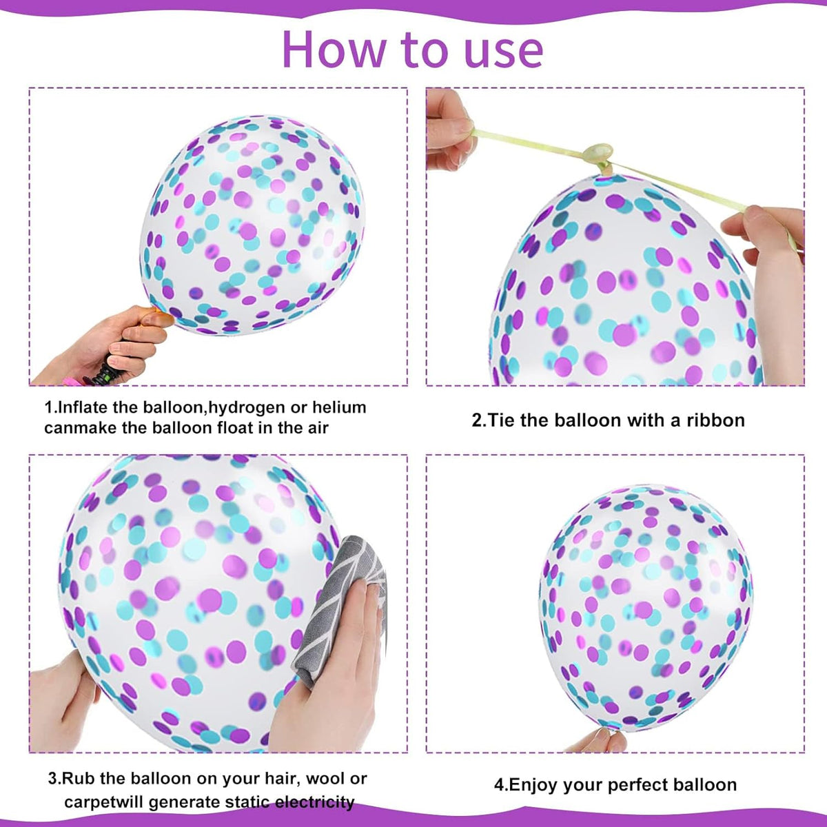 Blue and Purple Balloons Set, 50 PCS Blue 12 Inch Mermaid Balloon, Metallic Purple White Latex