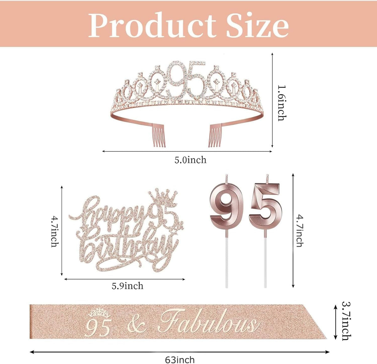 95th Birthday Decorations for Women Including Birthday Sash, Crown, Numeral Candles and Cake