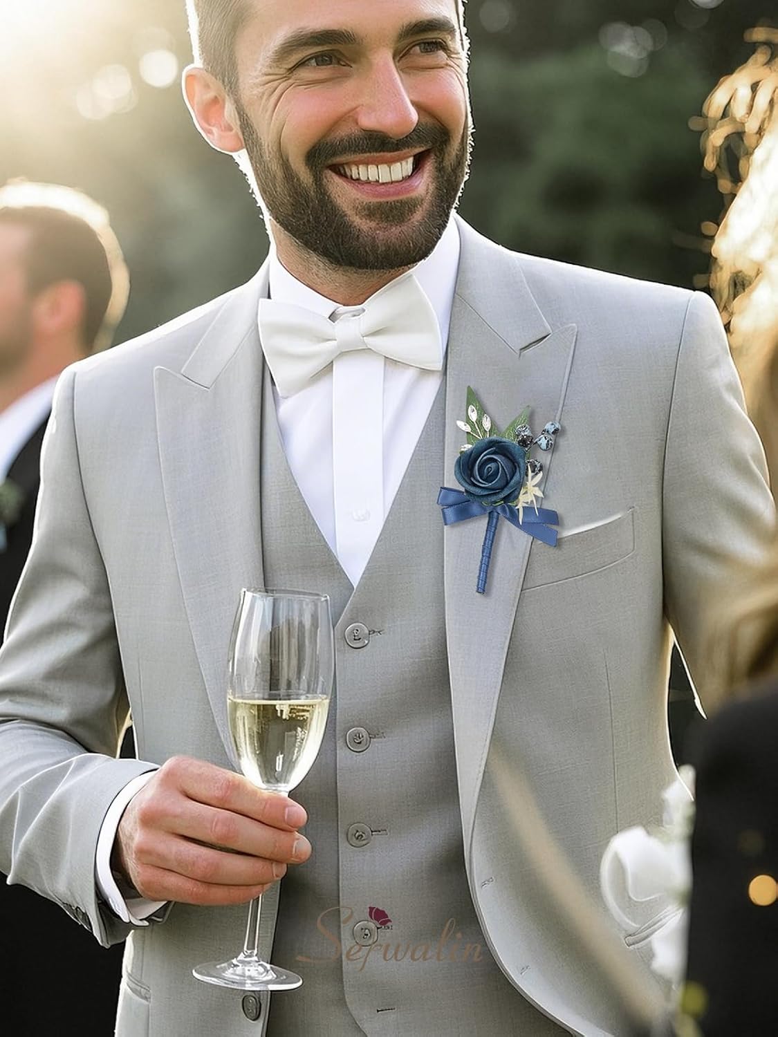 Serwalin 10Pcs Boutonniere for Men, Blue Groom and Best Man Boutonniere, Artificial Flowers for
