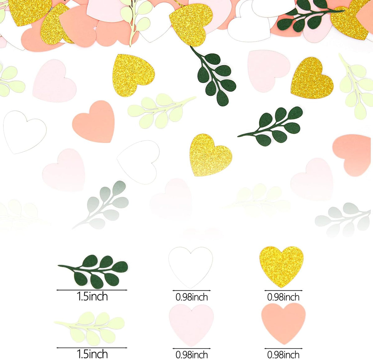 200PC Heart Wedding Confetti Greenery Eucalyptus Table Scatters for Pink and Sage Green Bridal