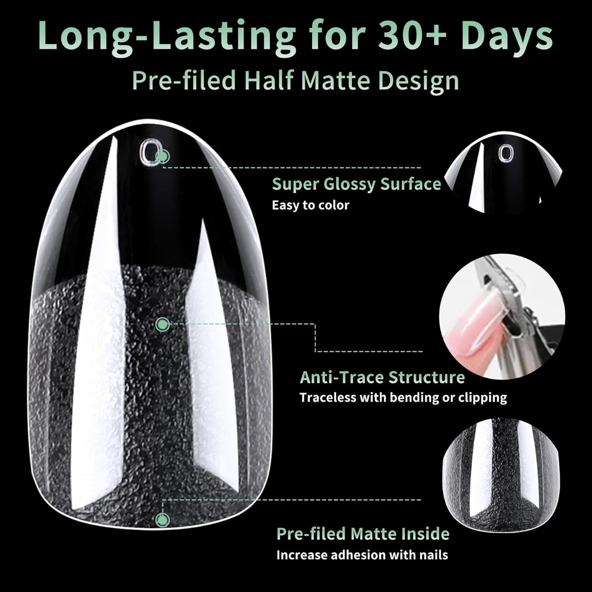 Medium Round Oval Nail Tips, 216pcs Acrylic Fake Nails Gel Nail Tips Soft, Full Cover Pre-Shaped