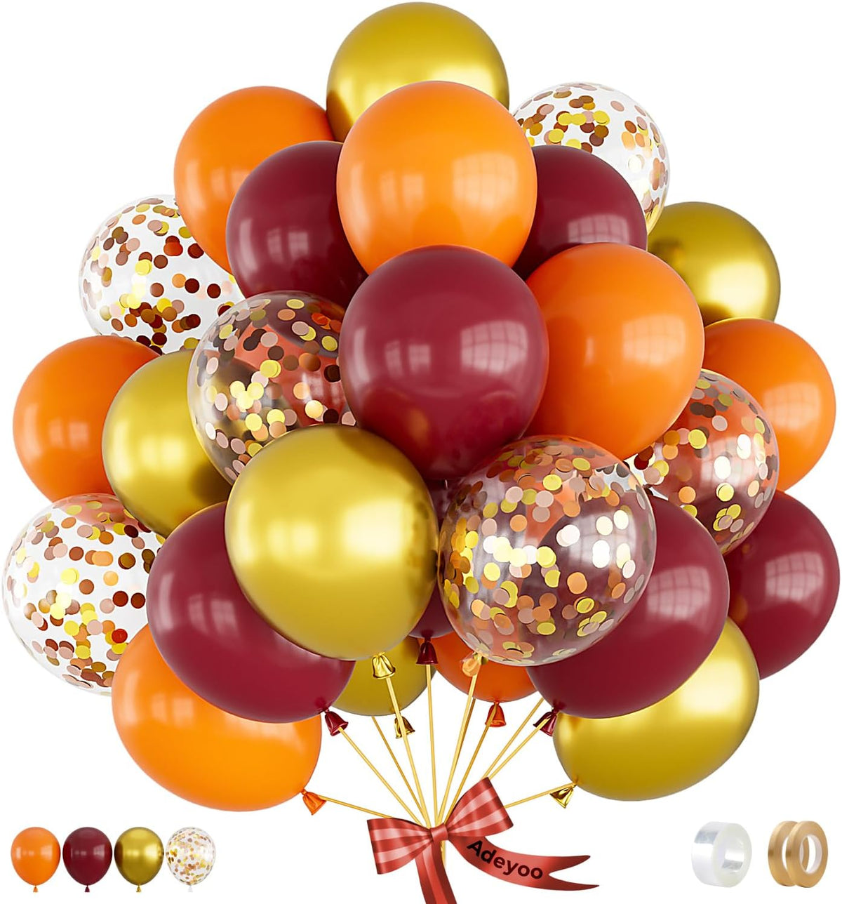 Fall Balloons,12 Inch Thanksgiving Balloons Set Burgundy Orange Metallic Gold Balloon Fall Color