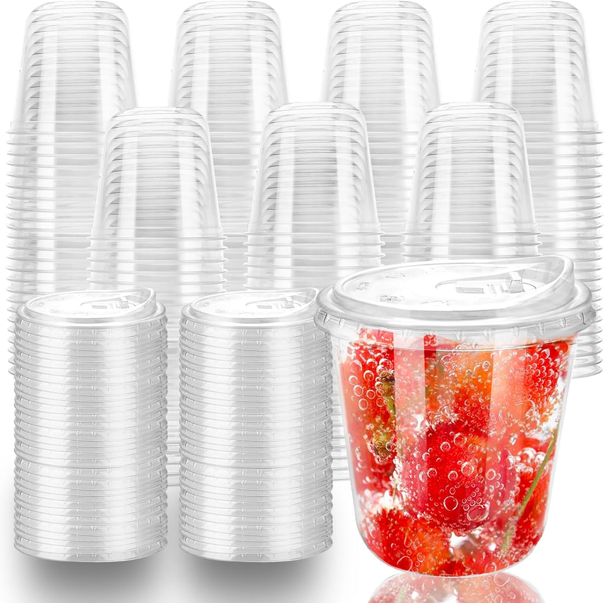 12oz Disposable Stemless Glasses With Strawless Sip Lids,PET Disposable Drinking Cups,Clear Plastic