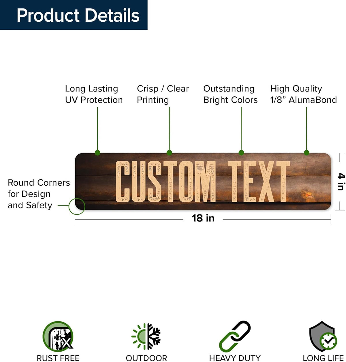 Custom Sign, Custom Street Sign, 11 Font Colors, 13 Font Styles, 4 Hole Options, 22 Sizes, 4x18