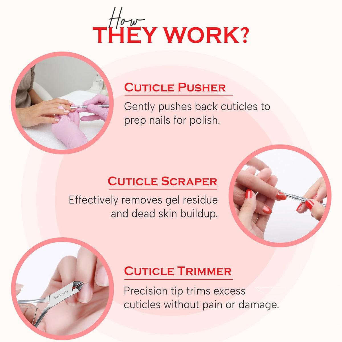 Cuticle Nippers with Cuticle Pusher, Nail Scraper and Gel Remover – Professional Stainless Steel