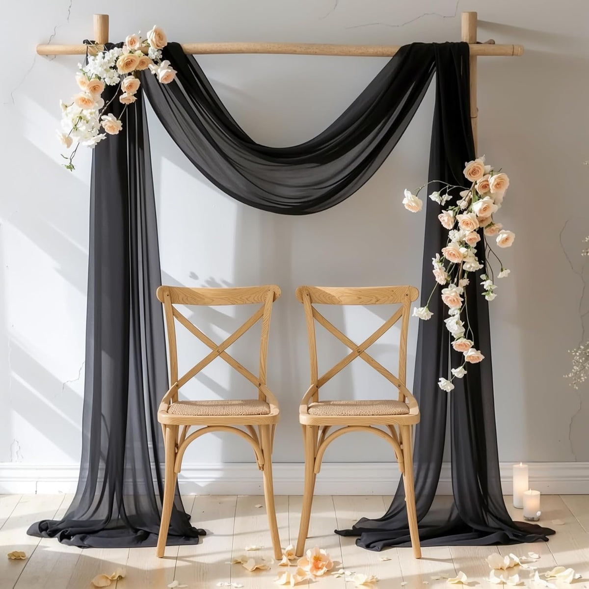 Black Wedding Arch Draping Fabric 2 Panels 19 FT Arch Drapes Sheer Backdrop Curtains Panels for