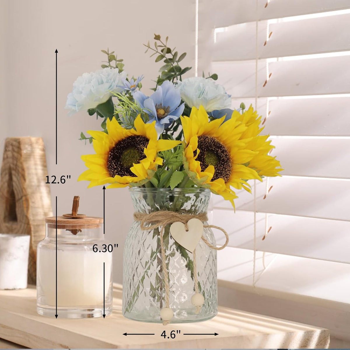 Leftover Faux Flowers in vase,Table centerpieces for Dining Room,Blue-Yellow Sunflower Flower