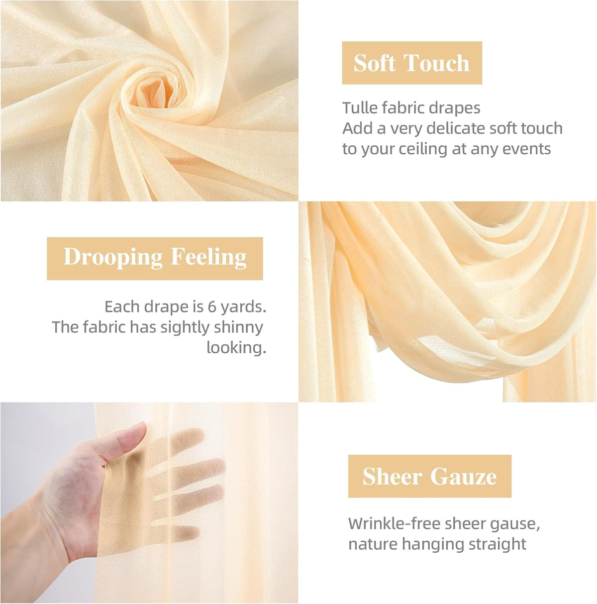 Wedding Arch Draping Fabric, 2 Panels 28" x 19Ft Champagne Backdrop Curtain, Arch Decorations
