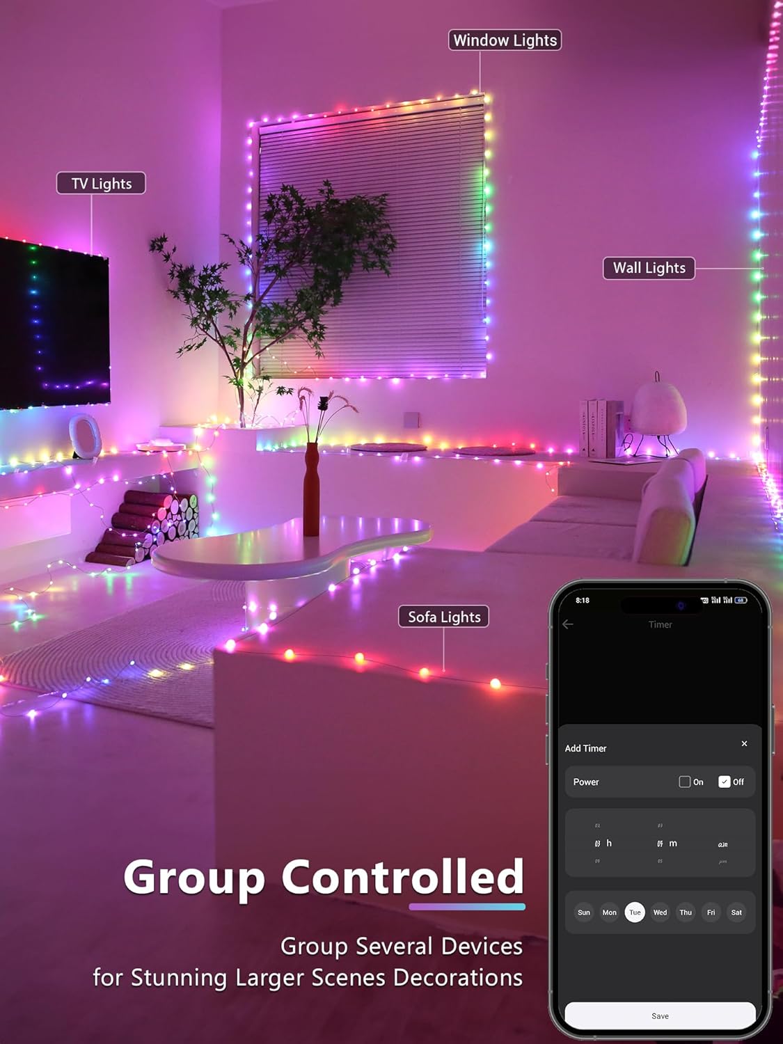 BrizLabs Smart Christmas Fairy Lights, 33ft 100 LED Color Changing Christmas Lights Work with Alexa