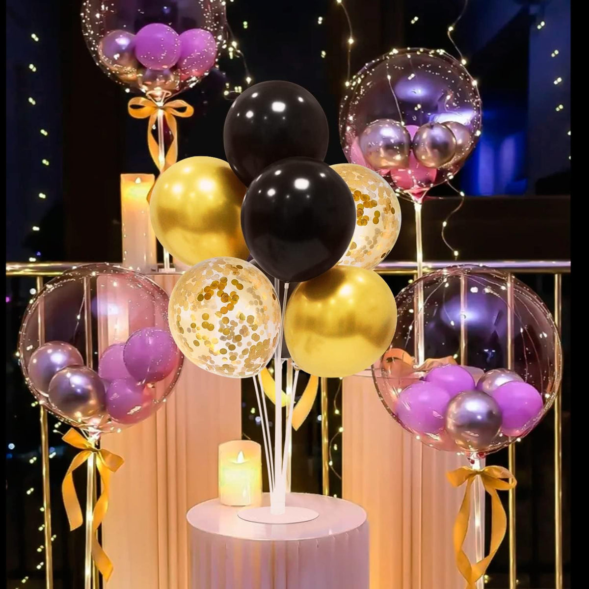 Black and Gold Party Decorations Balloon Stand Table Centerpieces for Birthday Wedding Retirement
