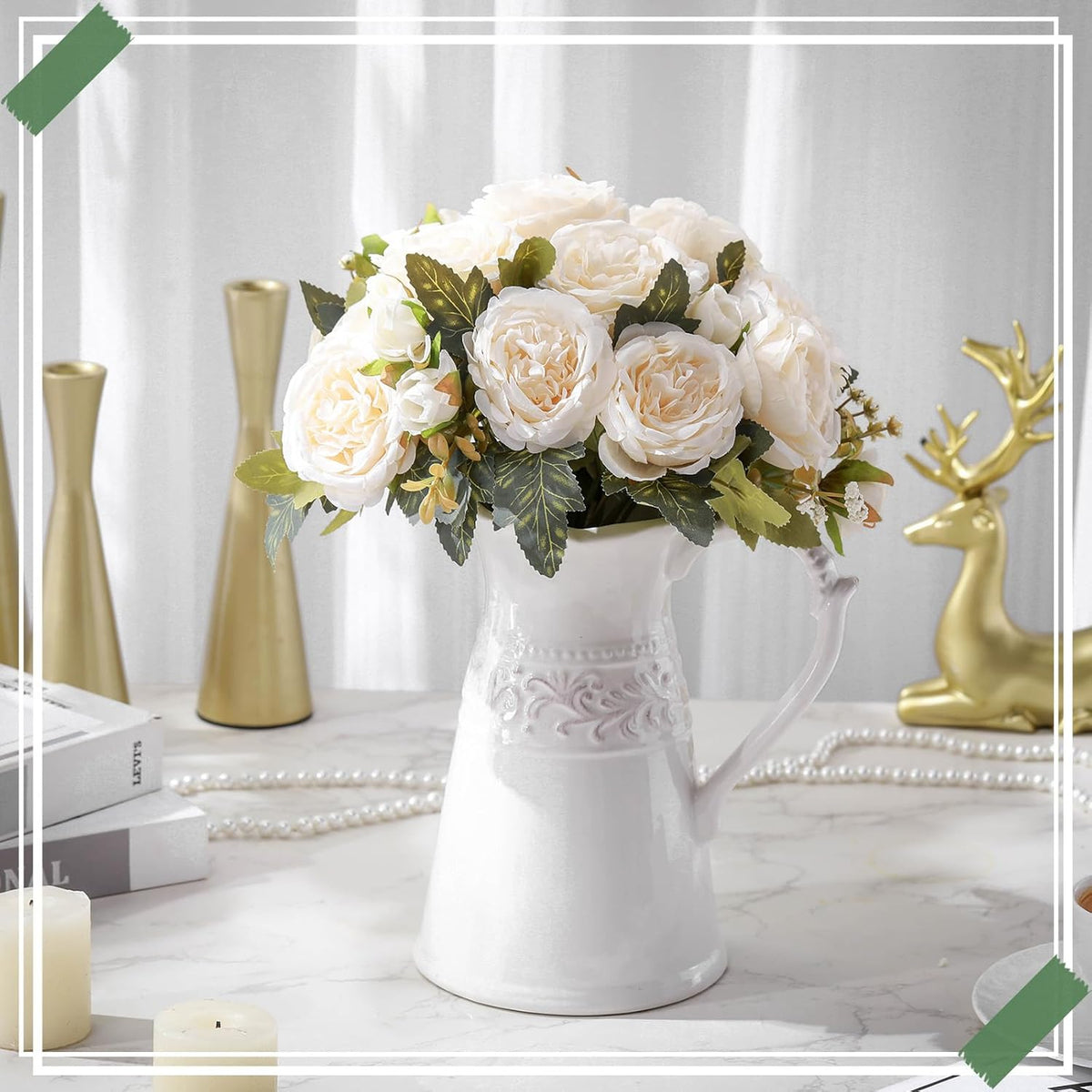 8 Bundles Artificial Peonies Flowers Boho Faux Flowers Arrangements Artificial Centerpiece Spring