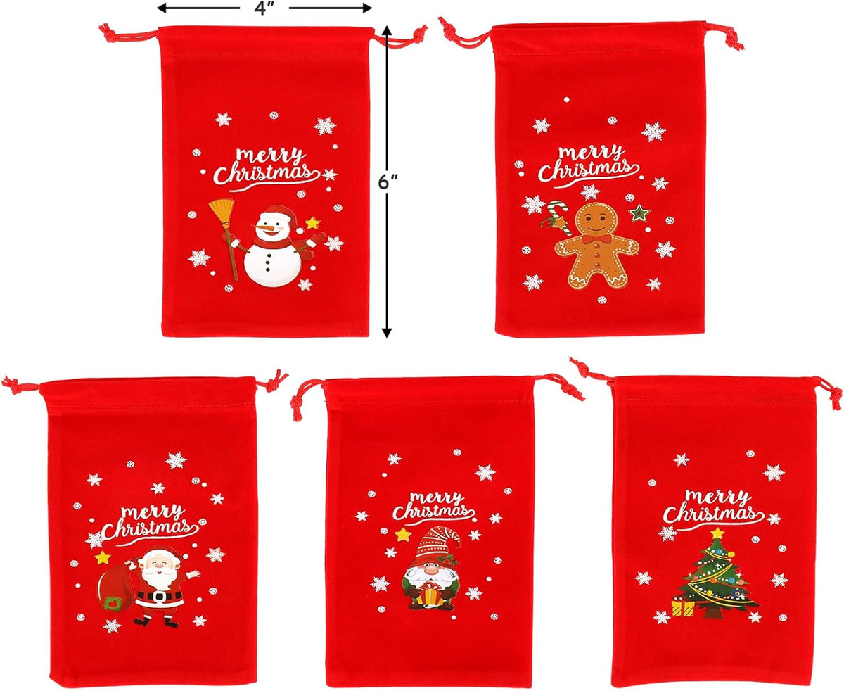 Tapleap Velvet Coth Christmas Bags with Drawstring, 50Pcs 4x6 for Wrapping Christmas Party Favors