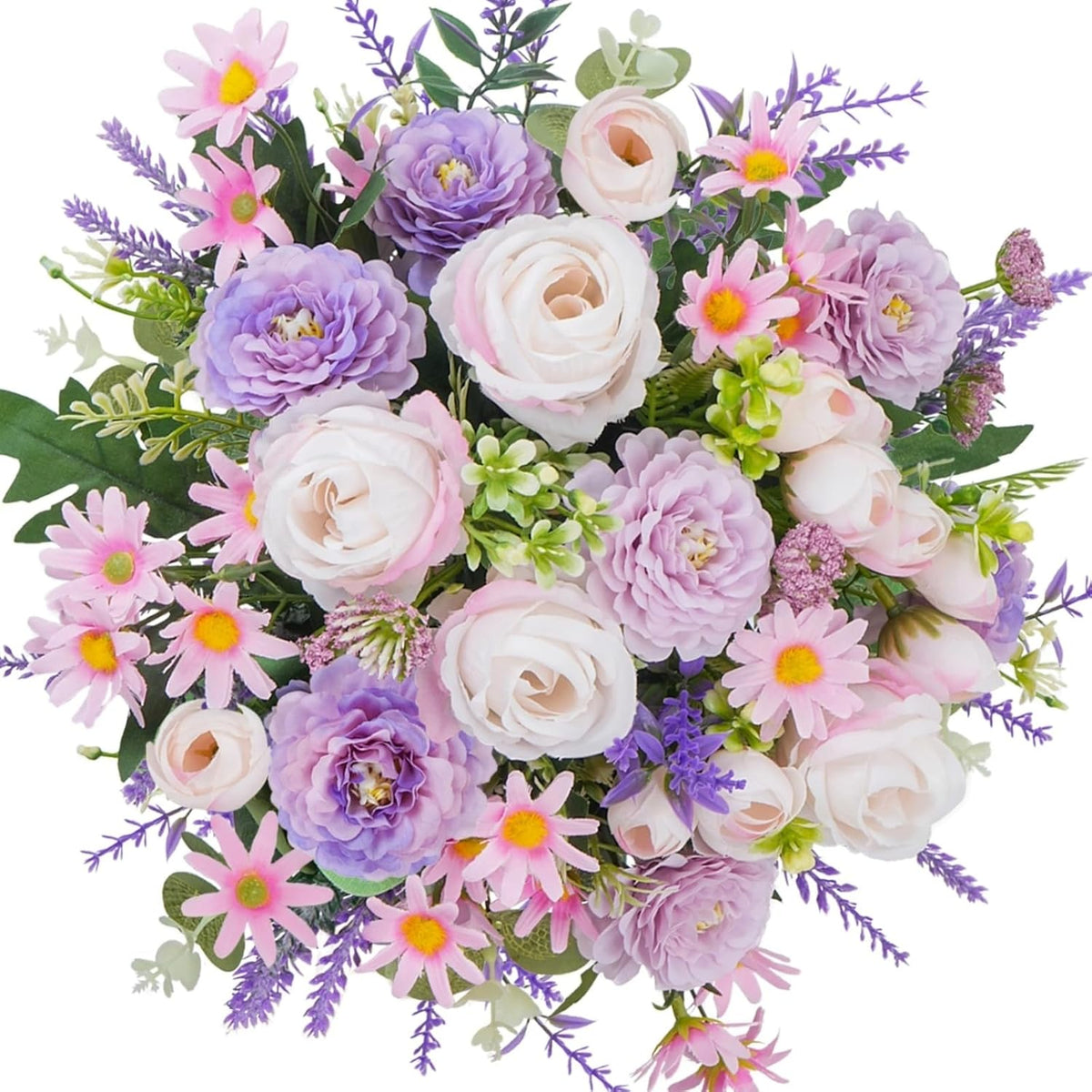 Fake Flowers Purple Artificial Silk Flower Bouquet Faux Flowers for Vase with Rose Peony Daisy for