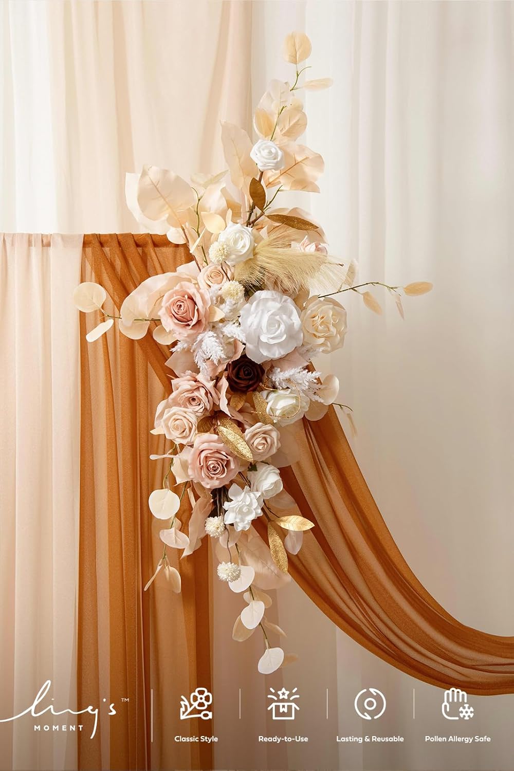 Ling's moment Spring Wedding Arch Flowers Kit Pack of 4, 2pcs Hanging Flower Arrangement 2pcs