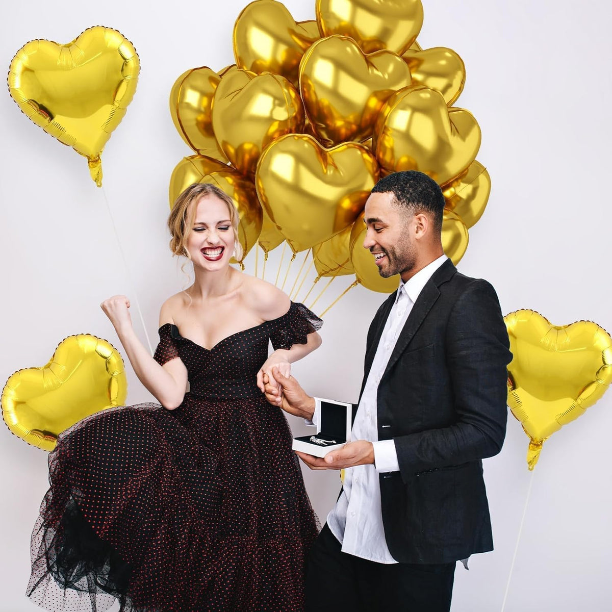 12 Pcs Heart Balloons, 18 inch Gold Heart Shaped Balloons, Big Helium Balloon, Love Foil Balloon