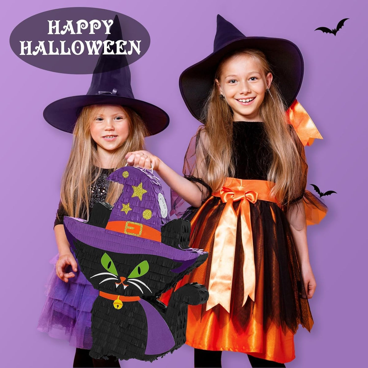WERNNSAI Halloween Cat Pinata - Halloween Party Decorations Black Cat Pinata Witch Hat for Kids