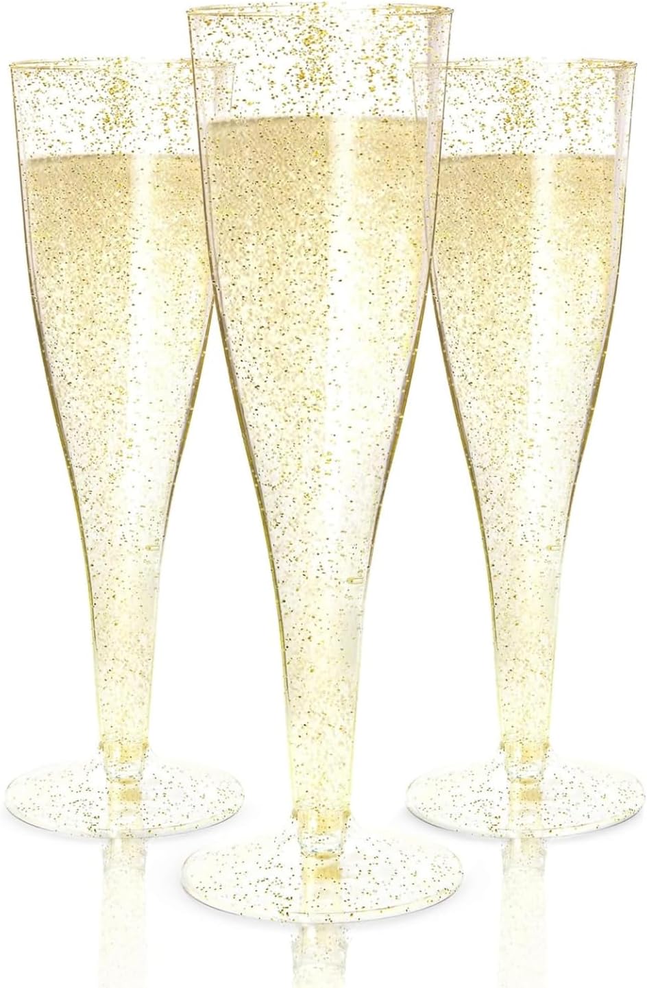 Prestee 200 Disposable Champagne Flutes Gold Glitter Glasses - 4.5 Oz Plastic Champagne Cups for