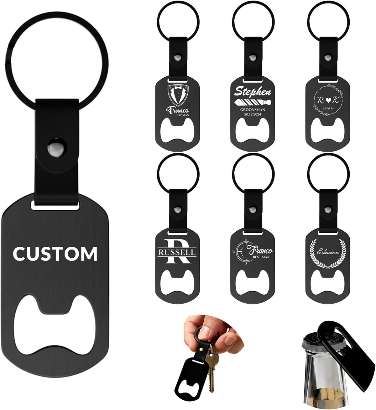 2 in 1 Personalized Bottle Openers Keychains Bulk,Pack 5-100 Flat Metal Custom Keychain with Your