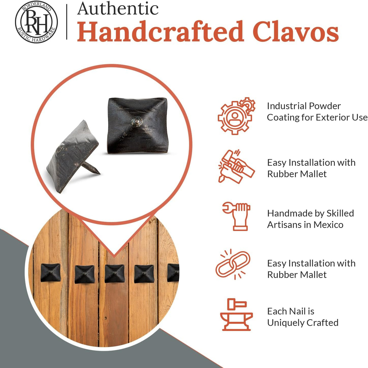 10 Pack 1.25" Square Head Iron Clavos Decorative Nails – Sealed Unfinished – Handmade Rustic Square