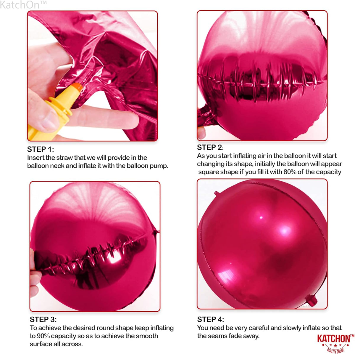 KatchOn Large Round Foil Balloons Set - 22 Inch, Pack of 6 | Metallic Hot Pink Balloons for Pink