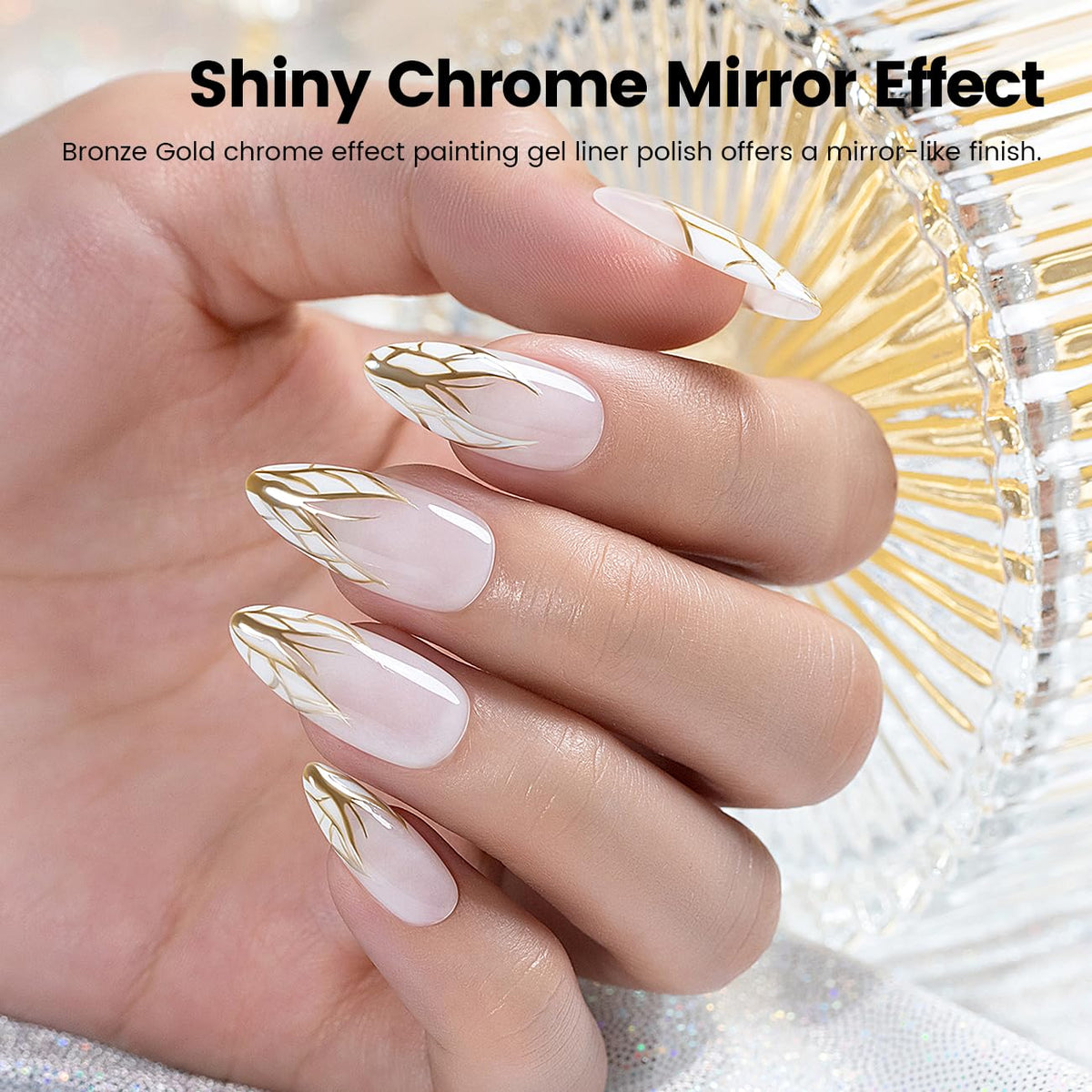RARJSM Metallic Nail Art Gel Liner Bronze Gold Mirror Chrome 3D Effect Gel Nail Polish 8ml Build in