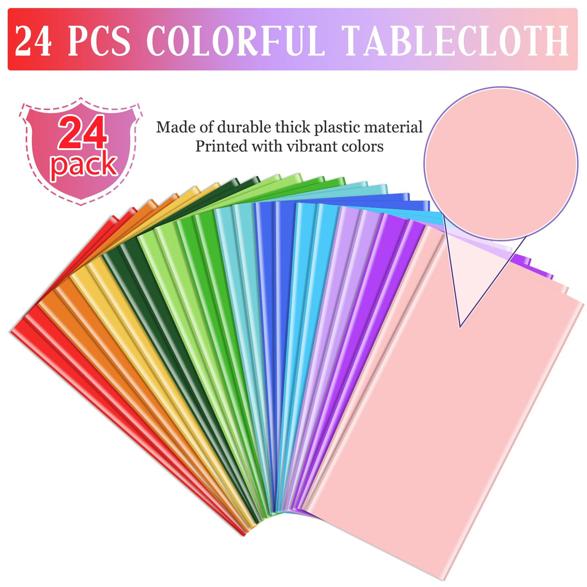 24 Pack Mix Color Plastic Tablecloth Disposable Plastic Rainbow Tablecloth Colorful Rectangle Table