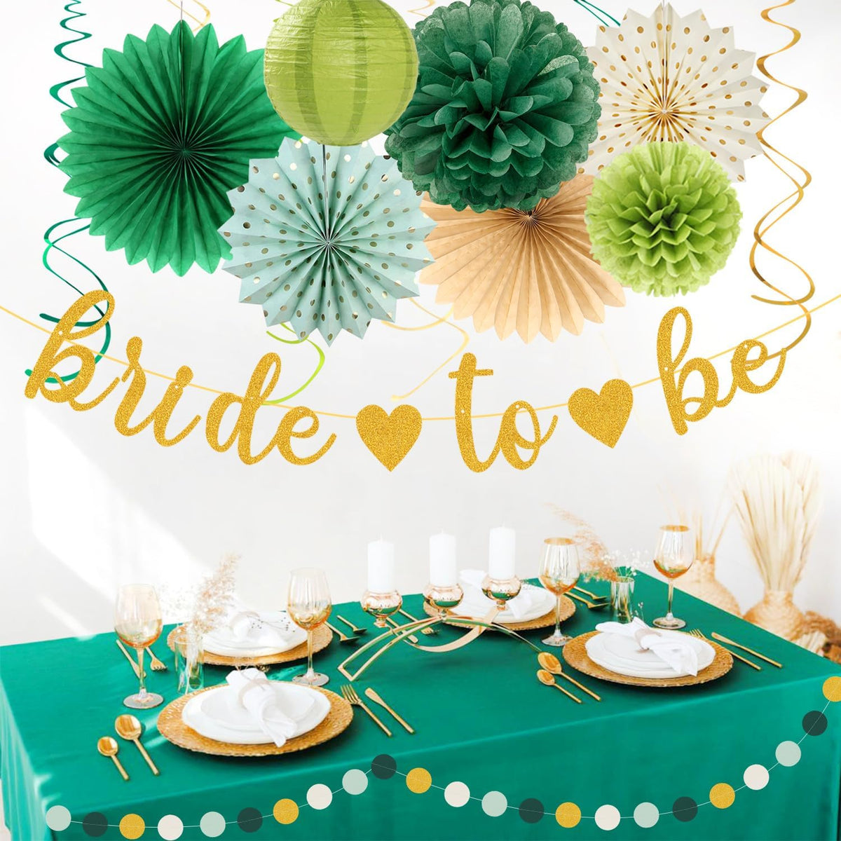 Sage Green Champagne-Gold Bachelorette Party-Decorations - 21pcs Baby Bridal Shower Banner Garland
