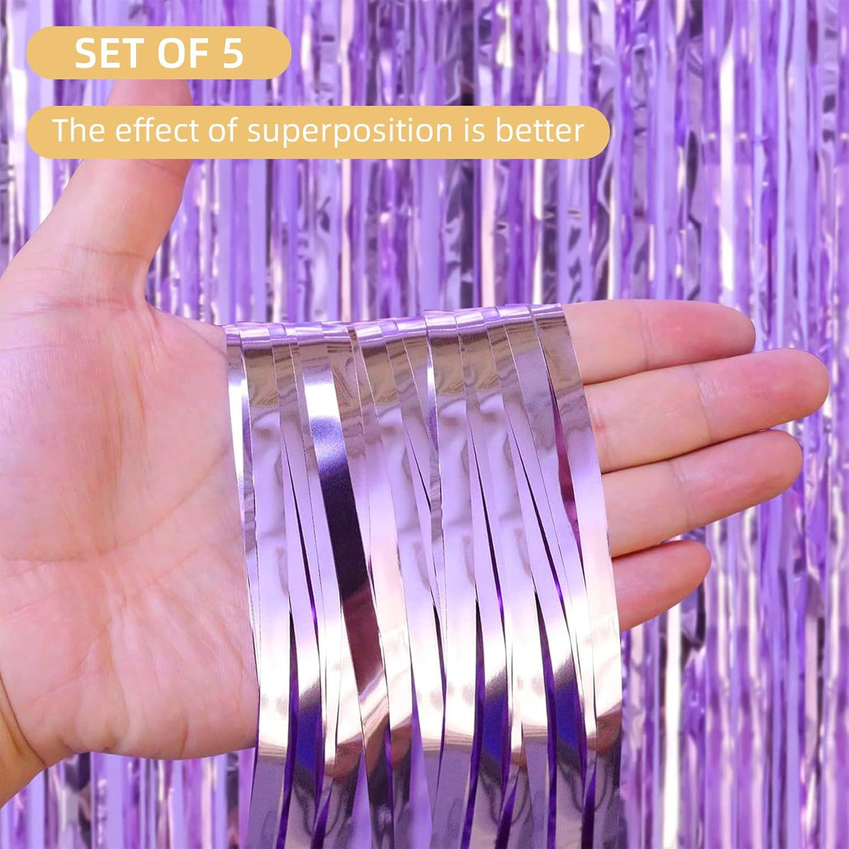 5 Pack Purple Foil Curtain Backdrop 3.2ft x 8.2ft Tinsel Foil Fringe Curtains Macaron Photo Booth