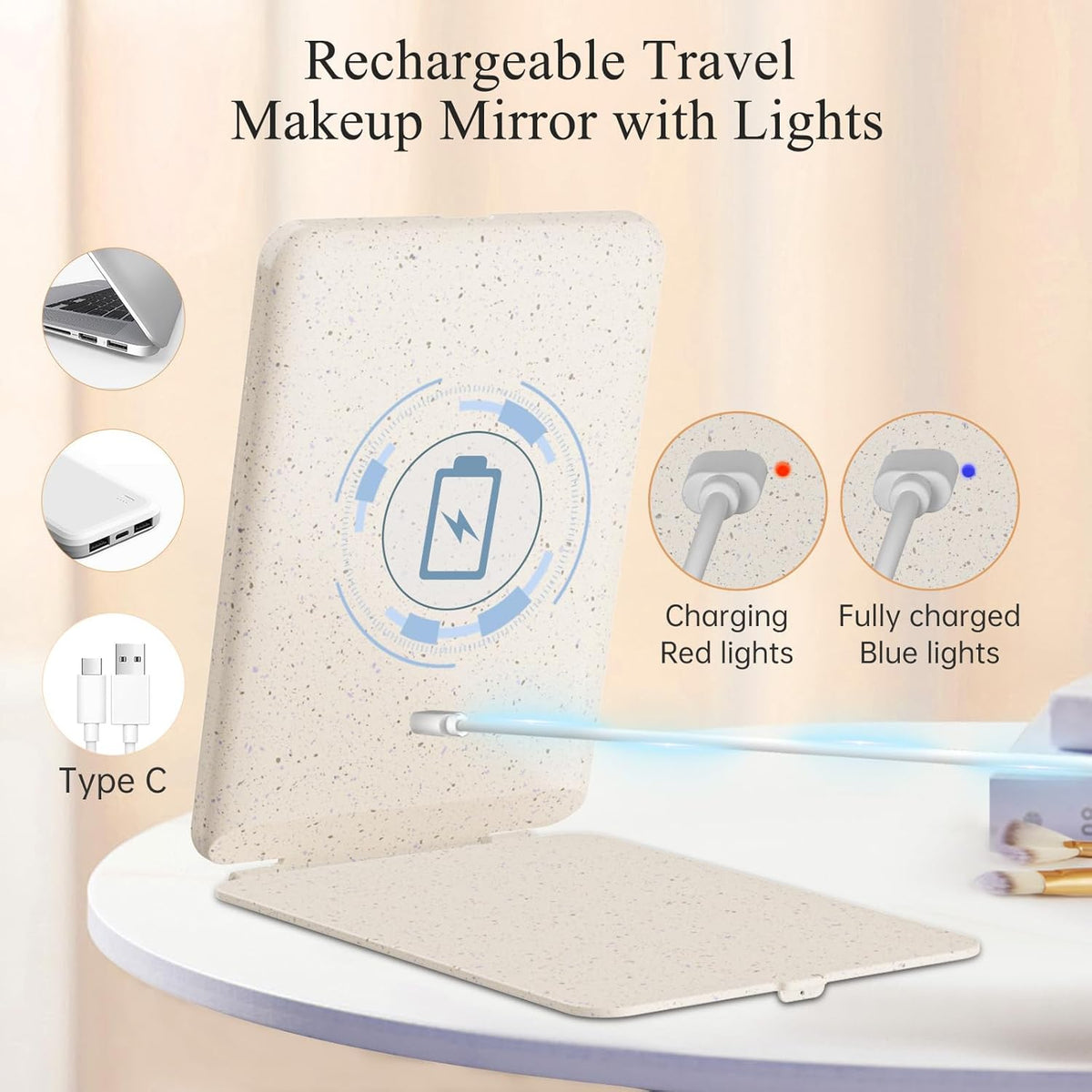 FUNTOUCH Rechargeable Travel Makeup Mirror with 72 Led Lights, Portable Lighted Makeup Mirror, 3
