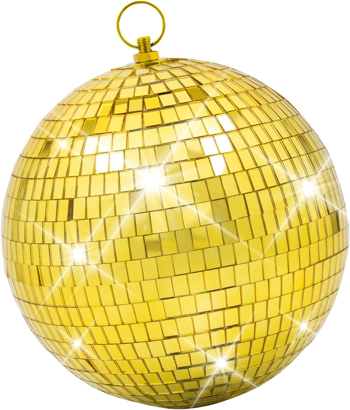 Mirror Disco Ball Decor with Hanging Ring: 8 Inch Large Gold Disco Ball Ornaments - Hanging Party