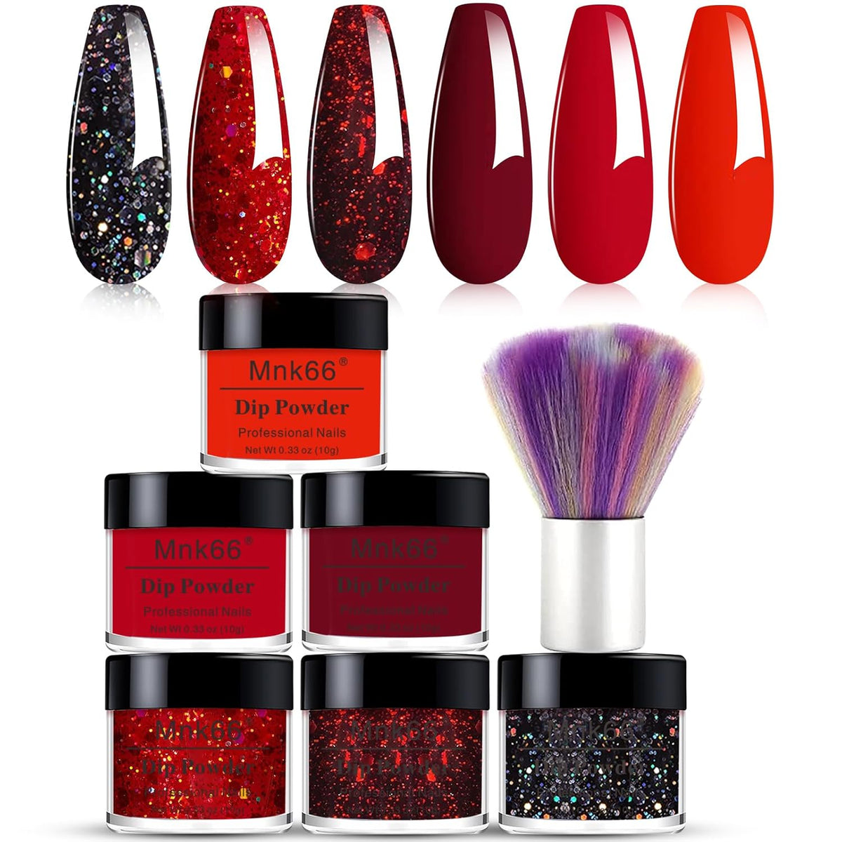 6 Colors Dip Powder Set, Red Black Holographic Glitter Christmas Dipping Powder Color Set, Glossy