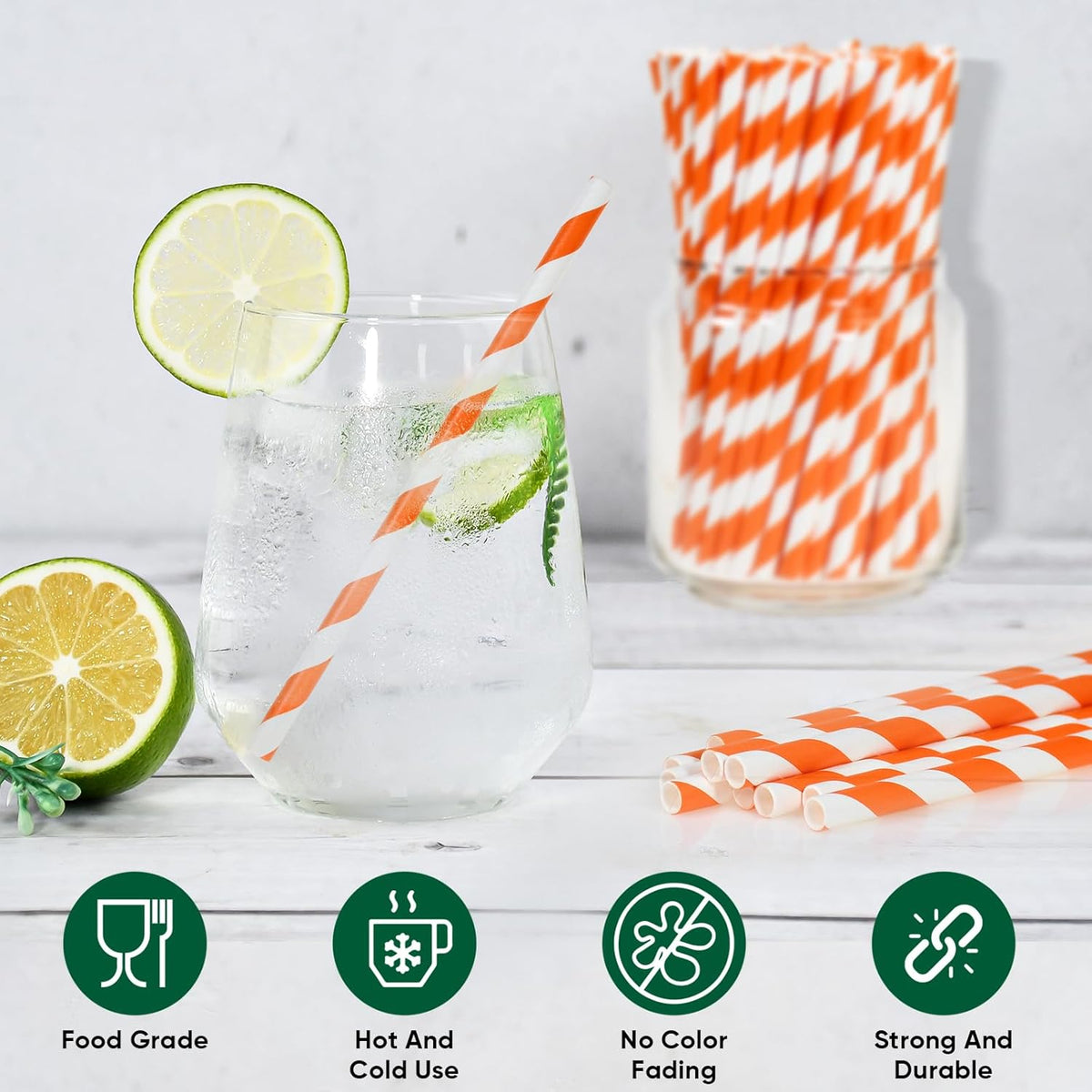 5.75 inch Orange Paper Cocktail Straws, Short Disposable Drinking Straws 500 Counts, Unwrapped