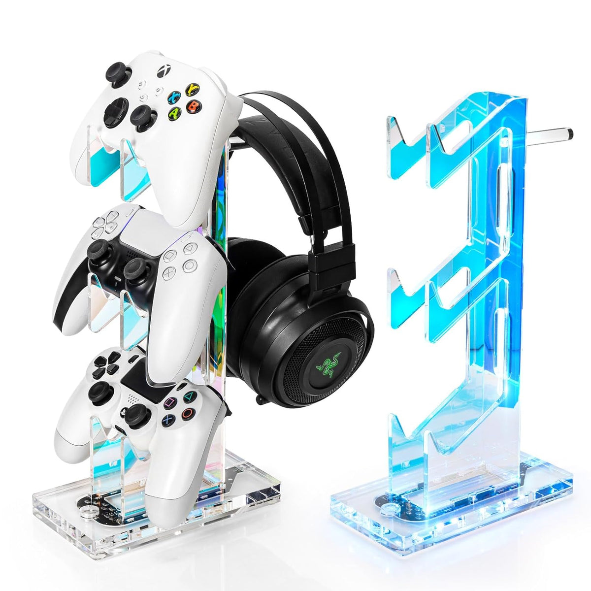 OAPRIRE Headset and Controller Stand with Lights, 3 Tier Acrylic Game Controller Holder, Controller