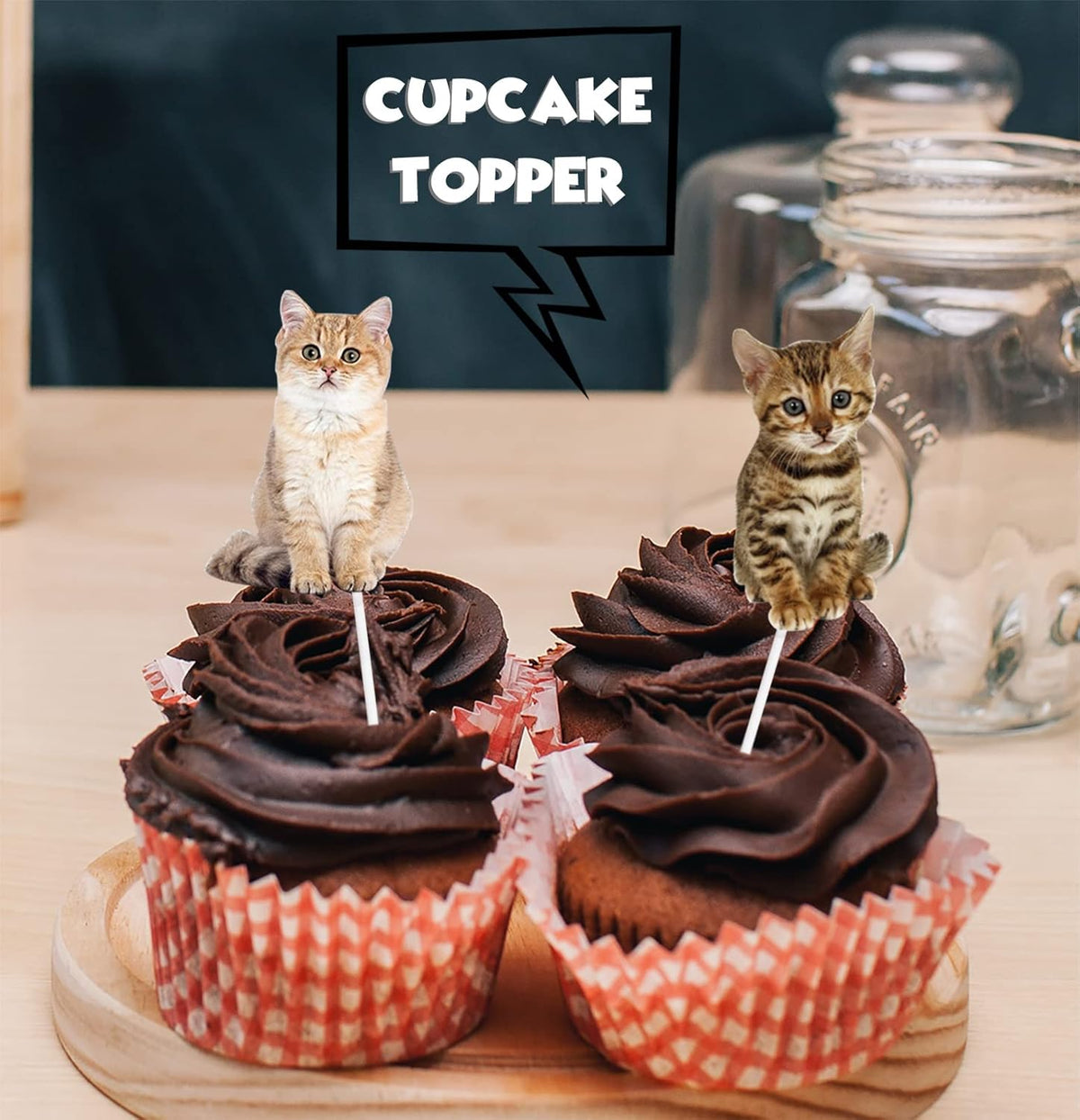 18pcs Glitter Cat Dessert Cupcake Topper Pick for Cute Lovely Cat Theme Decorations Baby Shower